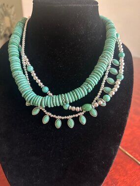 NWOT Chico's Originals Short Turquoise Stone Convertible Necklace,